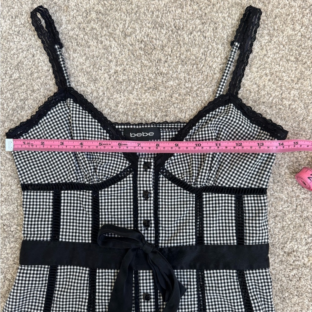 Y2K VINTAGE BEBE Gingham Lace Trim Top Coquette XS - Picture 3 of 12